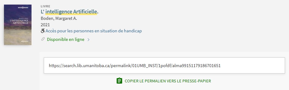 Trouver un permalien dans l'Outil de découverte